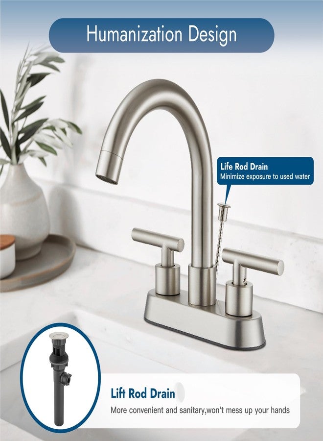 Cinwiny 4 Inch Centerset Bathroom Sink Faucet 3 Holes 2 Handle Bathroom Faucets with Lift Rod Drain Stopper Vanity Faucet 360° Swivel Spout Lavatory RV Faucet Mixer Tap,Brushed Nickel - Image 4