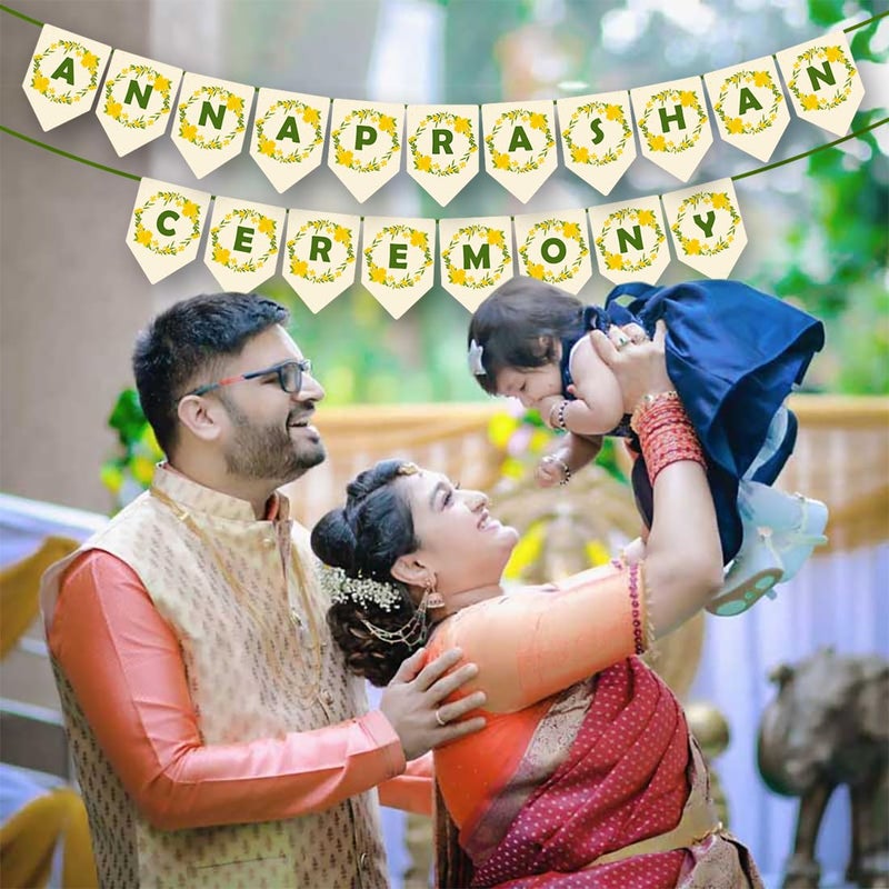 Party Propz Party Propz Floral Design Shubh Annaprashan Banner - 1 Pc Baby Rice Ceremony Decorations Items | Annaprashan Decoration Items | Annaprashan Decoration Backdrop | Rice Ceremony Banner (Cardstock)  - Image 5