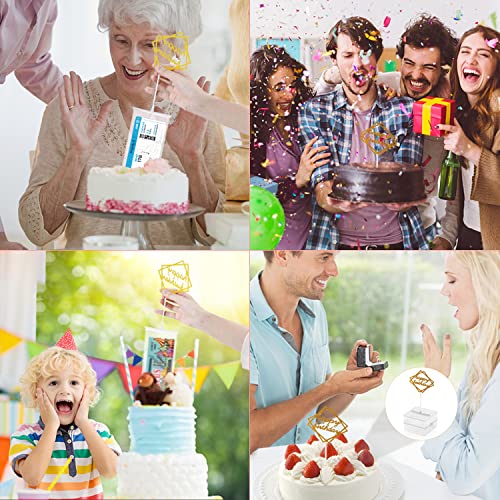 SIENON Suprise Cake Pull Out Box Cake Topper Kit, 1Pc Clear Food Contact Safe Box, 1Pc Gold Happy Brithday, 20Pcs Pockets for Birthday Graduation Wedding Party Surprise Cake Decorations - Image 3