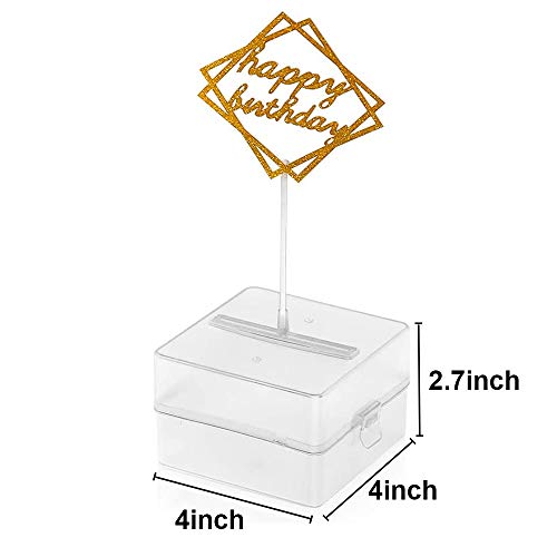 SIENON Suprise Cake Pull Out Box Cake Topper Kit, 1Pc Clear Food Contact Safe Box, 1Pc Gold Happy Brithday, 20Pcs Pockets for Birthday Graduation Wedding Party Surprise Cake Decorations - Image 4