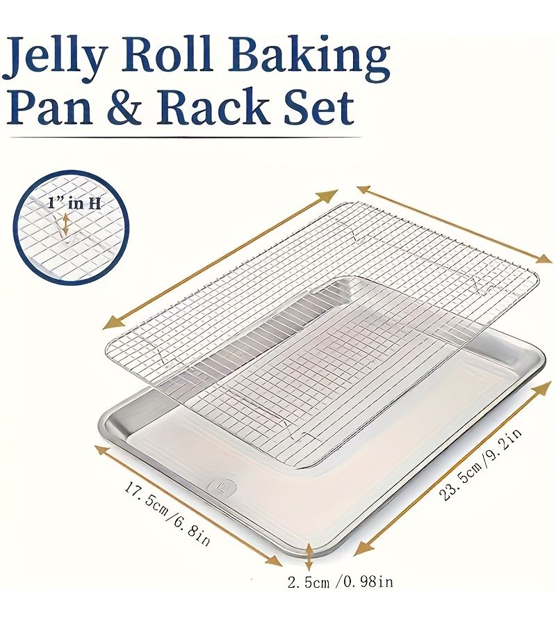1pc Stainless Steel Baking Tray With Cooling Rack For Grilling Cakes Chicken Wings - Image 2