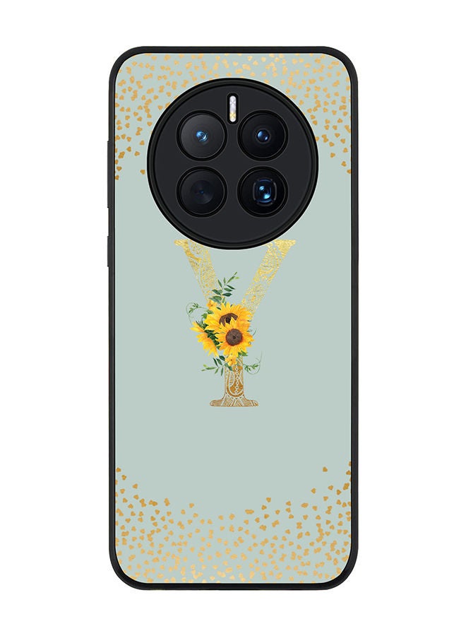 Rugged Black edge case for Huawei Mate 50 Slim fit Soft Case Flexible Rubber Edges Anti Drop TPU Gel Thin Cover - Custom Monogram Initial Letter Floral Pattern Alphabet - Y (Light Grey )