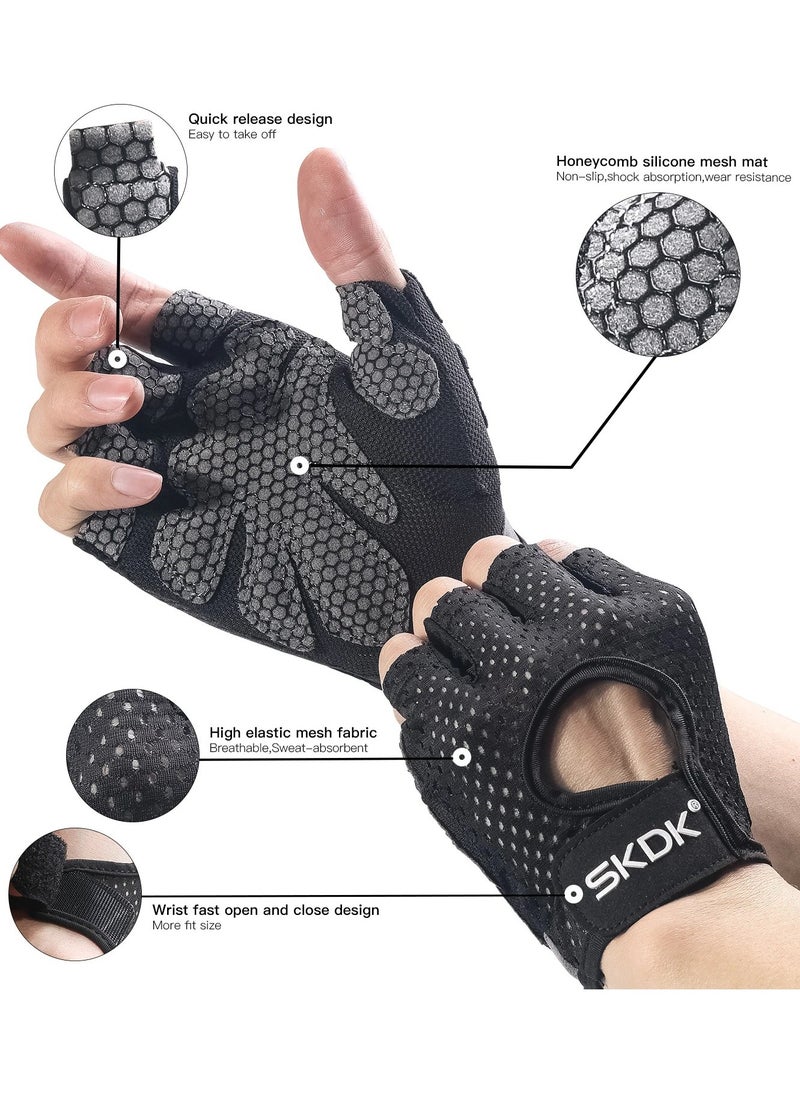 SKDK Breathable Exercise Gloves, Flexible Anti Slip Weight Lifting Gloves With Shock Absorbing Foam Pad Palm, Hollow Silicone Palm Training Gloves For Cycling, Bodybuilding, Gym Workout, (Size S, Black)  - Image 3