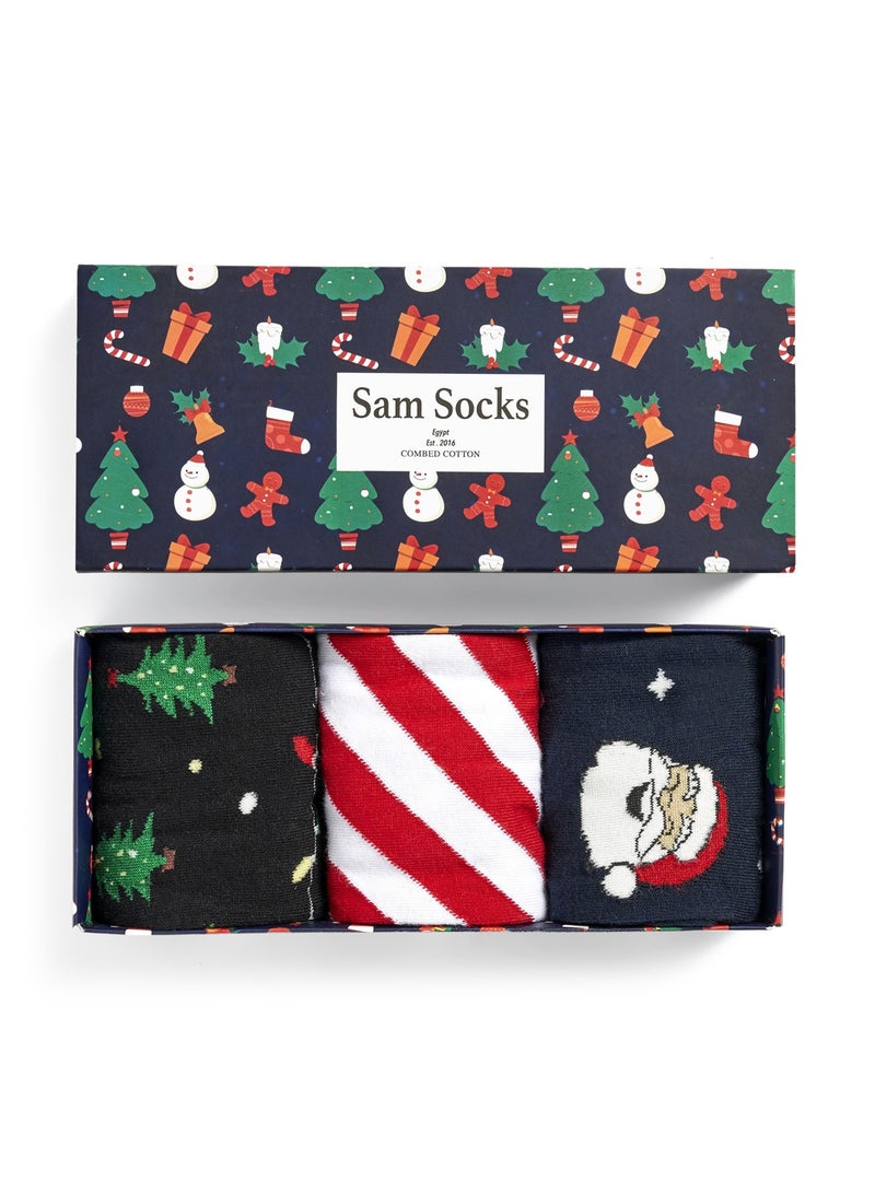 سام سوكس مجموعة من 3 كريسماس شراب طويل  هدية  رجالى  مشكل الوان - Image 1