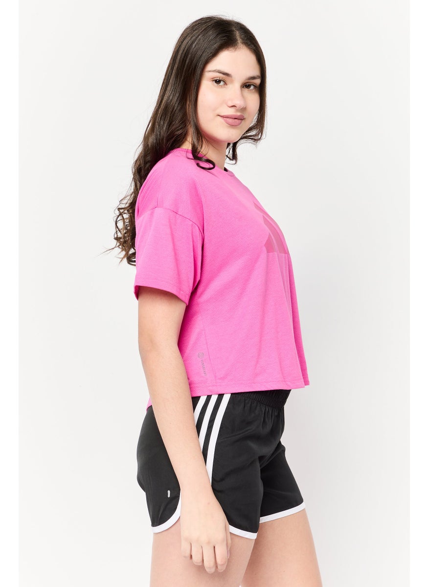 Adidas - Women Sportswear Fit Short Sleeve Training Top, Pink - Image 1