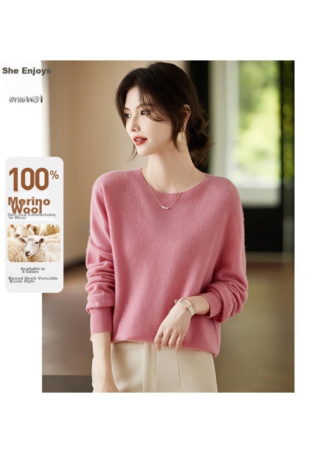 She Enjoys 100% Pure Wool Sweater, Women's Round Neck, Warm Top, Autumn And Winter Inner Layer, Base Layer, Knitted Sweater, T144z8004 - Image 1