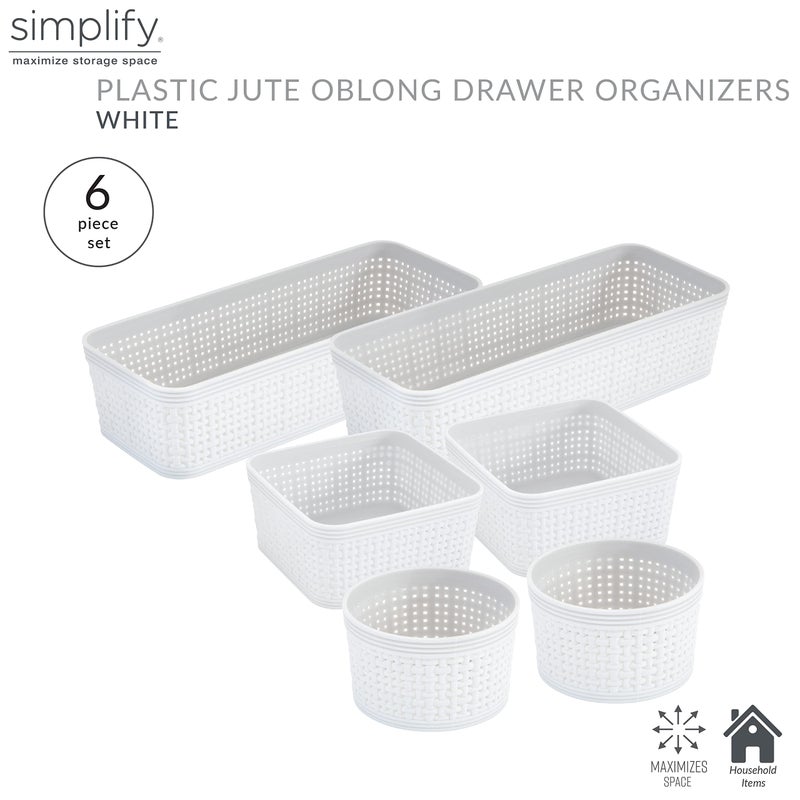 Simplify 6 Piece Organizing Set | Multiple Size Bins | Multipurpose | Office | Desk | Dorm | Bathroom | Storage Basket | Small Items | Accessories | White - Image 2
