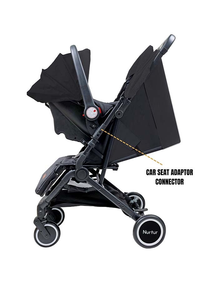Nurtur Nurtur Plus Travel System - Stroller with Baby Carrier, 0 36 months, Storage Basket, Detachable Bumper, 5 Point Safety Harness, Compact Foldable Design, Black  - Image 5