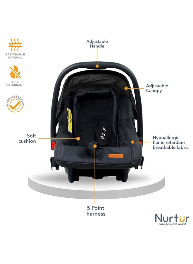 Nurtur Nurtur Plus Travel System - Stroller with Baby Carrier, 0 36 months, Storage Basket, Detachable Bumper, 5 Point Safety Harness, Compact Foldable Design, Black  - Image 3