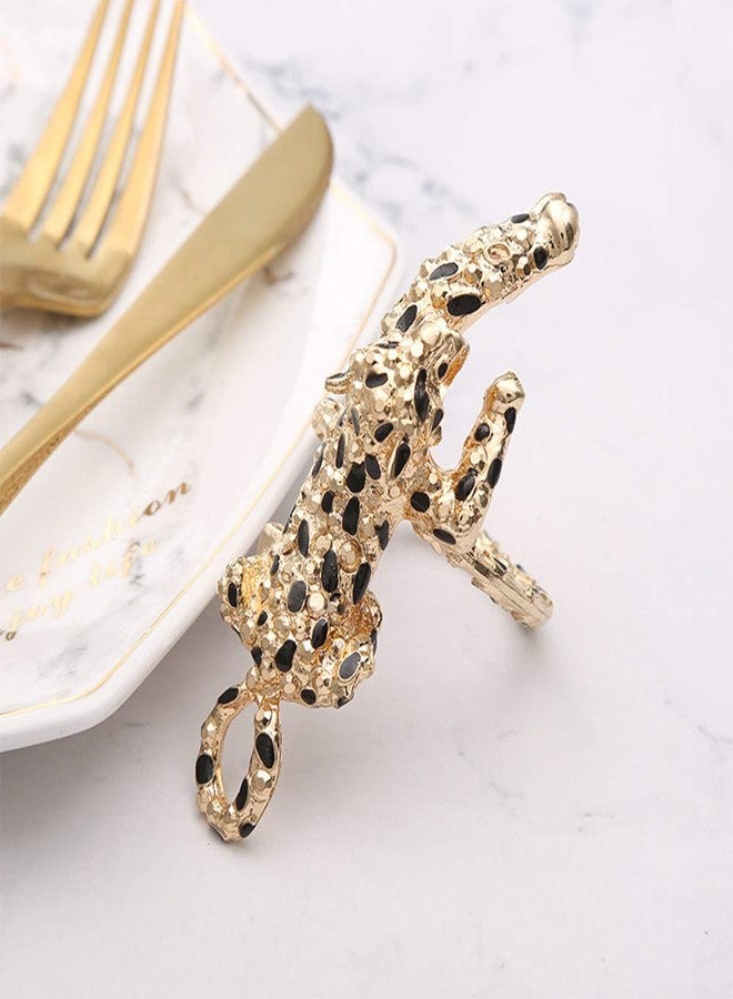 QTKJ Everyday Home Alloy Black and Gold Leopard Napkin Ring Set of 6 Napkin Buckle for Christmas, Holidays, Wedding, Parties, Dinners Decor (Leopard, Gold) - Image 2