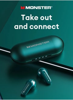 Monster Monster XKT25 Wireless Bluetooth Earbuds Gaming Headphones Deep Bass Low Latency Game Headset with Built-in Microphone For Gaming Noise Canceling Headsets Green  - Image 2