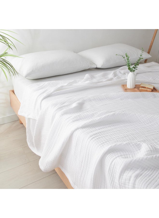 PHF 100% Cotton Muslin Blanket King Size 108" x 90", Lightweight and Breathable Blanket All Season, Ultra Soft 4-Layer Gauze Blanket for Adults, Elegant Home Decoration for Couch Bed, White