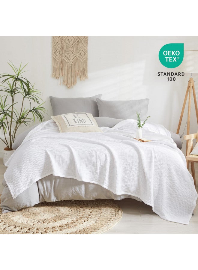 PHF 100% Cotton Muslin Blanket King Size 108" x 90", Lightweight and Breathable Blanket All Season, Ultra Soft 4-Layer Gauze Blanket for Adults, Elegant Home Decoration for Couch Bed, White