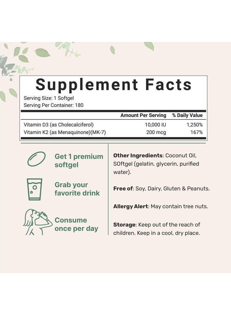 Sthxyfaith Vitamin D3 & K2 (10,000 IU + 200 mcg) 180 SoftGels,Immune Support 2in1 Formula,GMO Free,Gluten Free,Dairy Free - Image 4