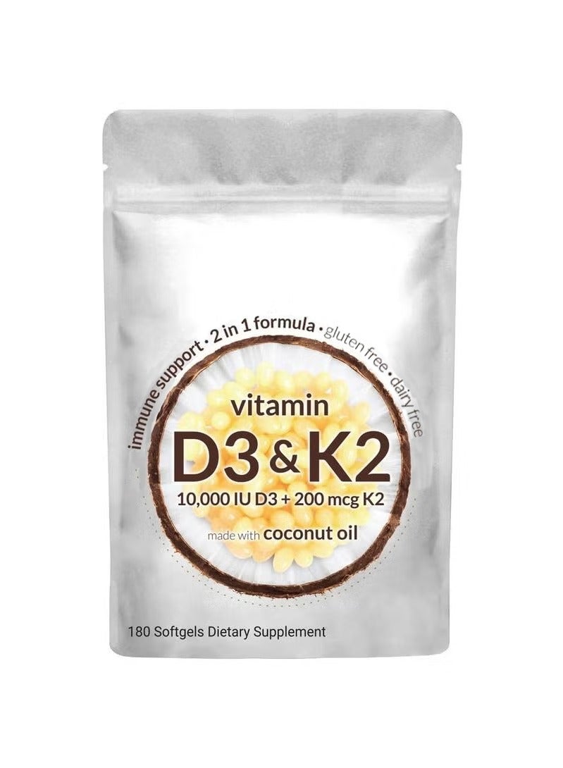 Sthxyfaith Vitamin D3 & K2 (10,000 IU + 200 mcg) 180 SoftGels,Immune Support 2in1 Formula,GMO Free,Gluten Free,Dairy Free - Image 1