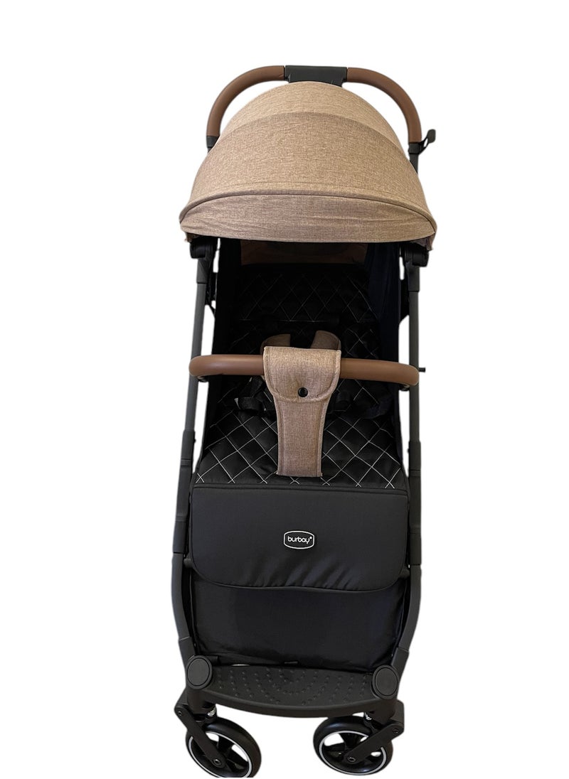 burbay - An easy-to-fold baby stroller used on planes and trains leather handle foot brake 360-degree wheels - Image 1