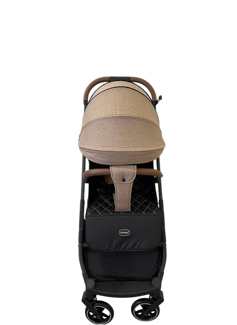 burbay - An easy-to-fold baby stroller used on planes and trains leather handle foot brake 360-degree wheels - Image 1