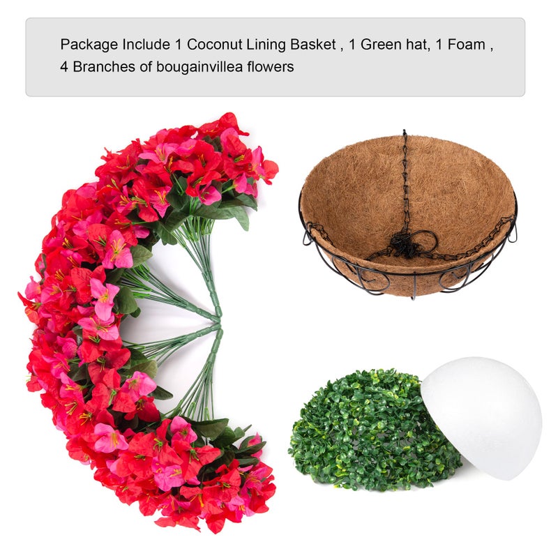 HyeFlora Artificial Fake Hanging Flower Plants Basket for Outdoors Spring Summer Decoration, Faux Bougainvillea Flowers in Planter Look Real UV Resistant Silk Flower for Outside Porch Patio Garden Home Decor - Image 4