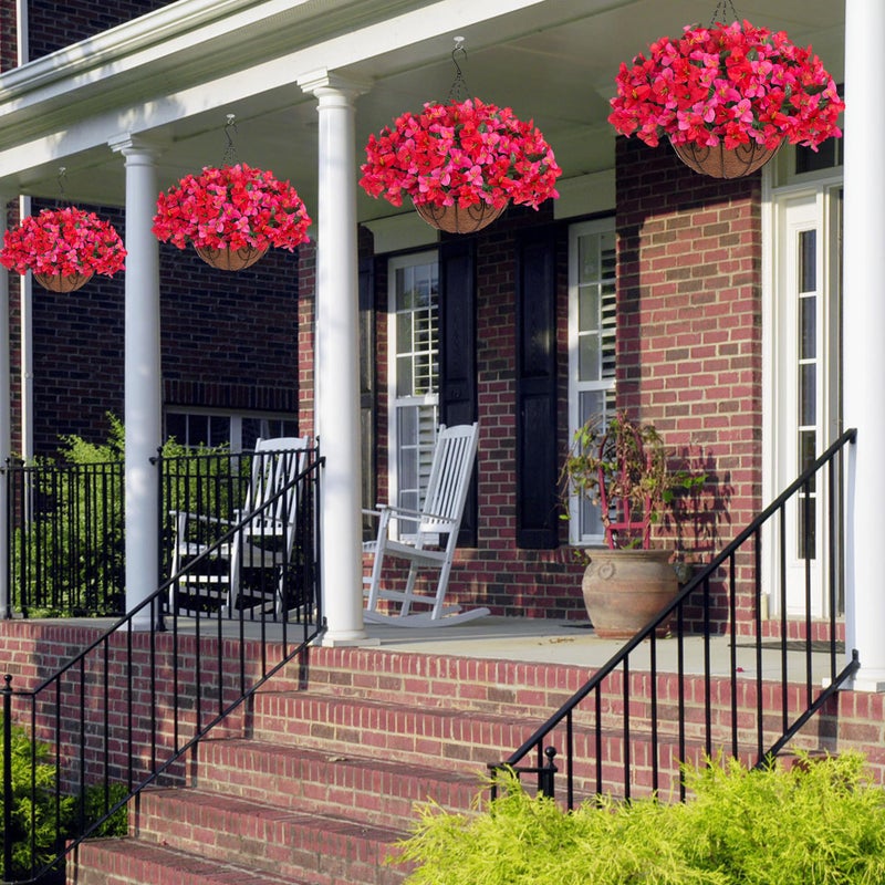 HyeFlora Artificial Fake Hanging Flower Plants Basket for Outdoors Spring Summer Decoration, Faux Bougainvillea Flowers in Planter Look Real UV Resistant Silk Flower for Outside Porch Patio Garden Home Decor - Image 2