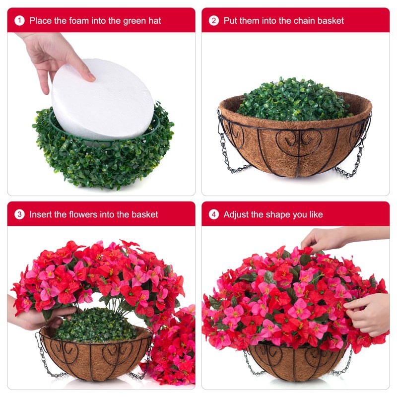 HyeFlora Artificial Fake Hanging Flower Plants Basket for Outdoors Spring Summer Decoration, Faux Bougainvillea Flowers in Planter Look Real UV Resistant Silk Flower for Outside Porch Patio Garden Home Decor - Image 5
