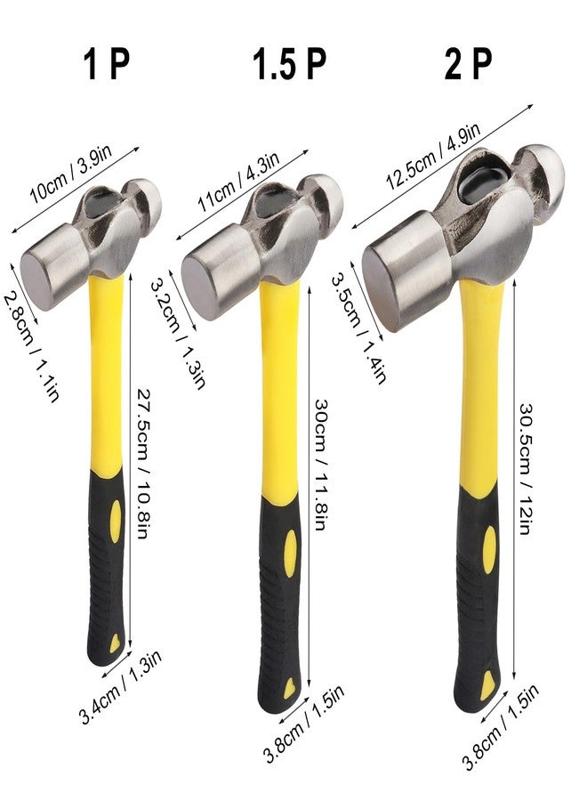 GENHAKON 3 PCS Ball Pain Hammer Set, 16oz+24oz+32oz, Sheet Metal Hammer, Ball-Peen Hammer with Forged Steel Head and Rubber Handle, by GENHAKON. - Image 2