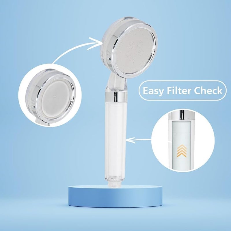 AMINAC Handheld Shower Filter, High Pressure Shower Head with Sulfite Filter Cartridge, Water Softening & Chlorine Removal, Includes Extra 2 PP Cotton Replacement Filters - Image 1