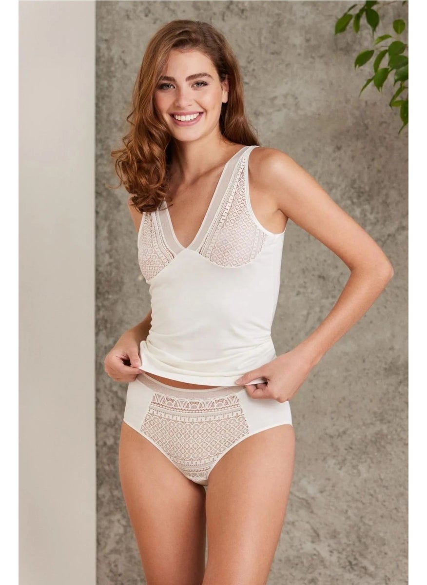 pierre cardin 320 Women's Thick Strap Lace Undershirt Panty Set-Ecru  - Image 2