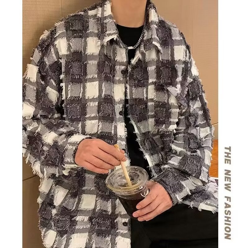 Sanding Shirt Men'S Internet Celebrity Rippie Handsome Celebrity Same Style Tassel Color-Matching Long-Sleeve American Style Retro Casual High-End Sense Shirt - Image 5