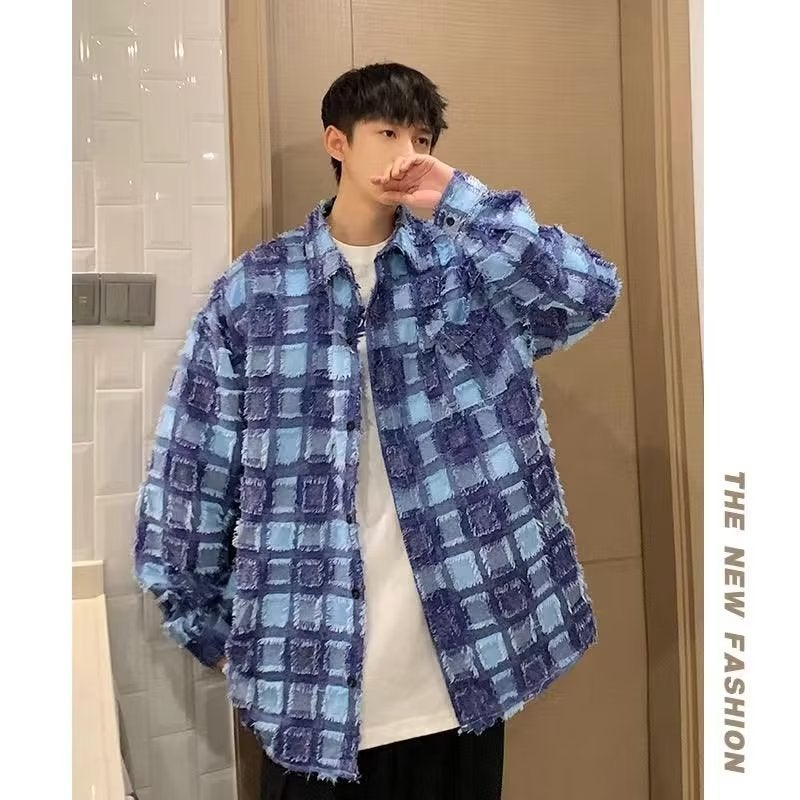 Sanding Shirt Men'S Internet Celebrity Rippie Handsome Celebrity Same Style Tassel Color-Matching Long-Sleeve American Style Retro Casual High-End Sense Shirt - Image 3