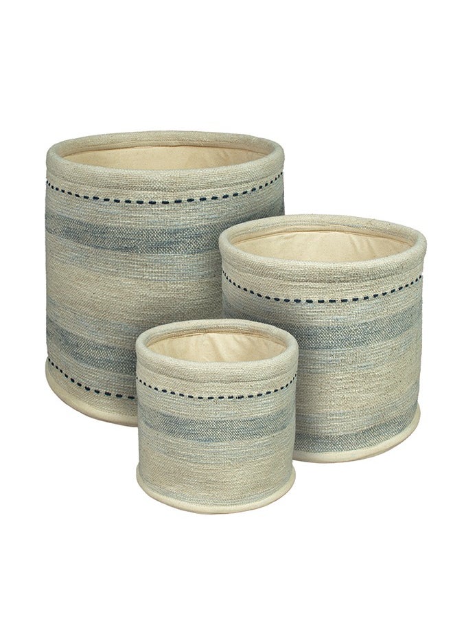 N & H Eco Friendly Handmade Cotton Fabric Planter Pots for Home Décor, Indoor Balcony, Living Room, Bedroom (Grey Stripes on Off-White)  - Image 2
