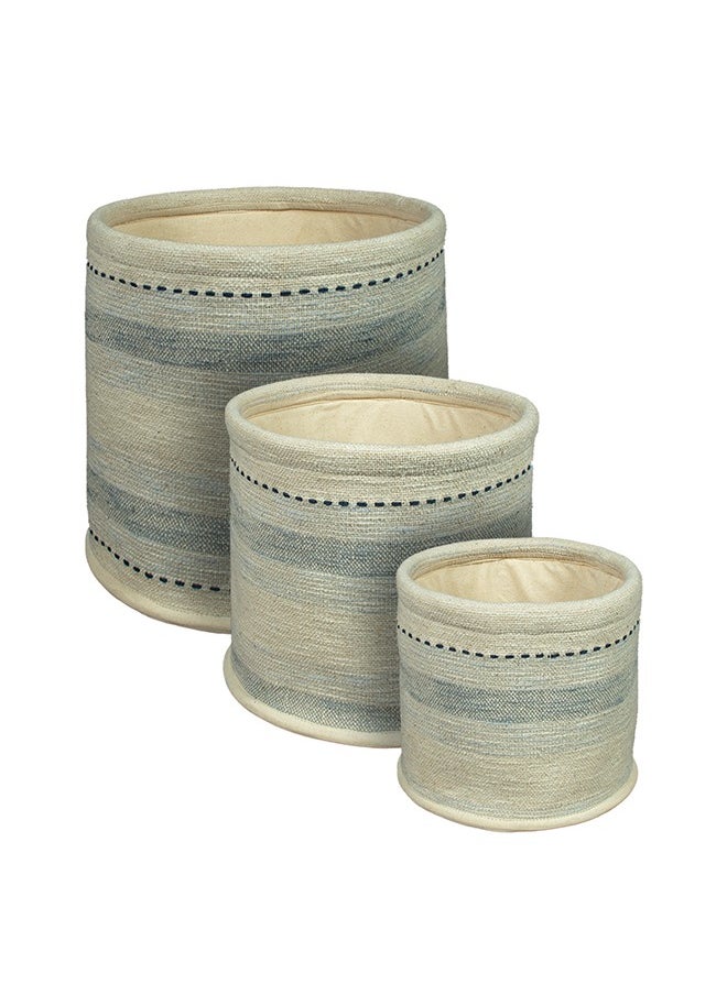 N & H Eco Friendly Handmade Cotton Fabric Planter Pots for Home Décor, Indoor Balcony, Living Room, Bedroom (Grey Stripes on Off-White)  - Image 3