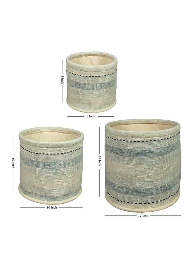 N & H Eco Friendly Handmade Cotton Fabric Planter Pots for Home Décor, Indoor Balcony, Living Room, Bedroom (Grey Stripes on Off-White)  - Image 4
