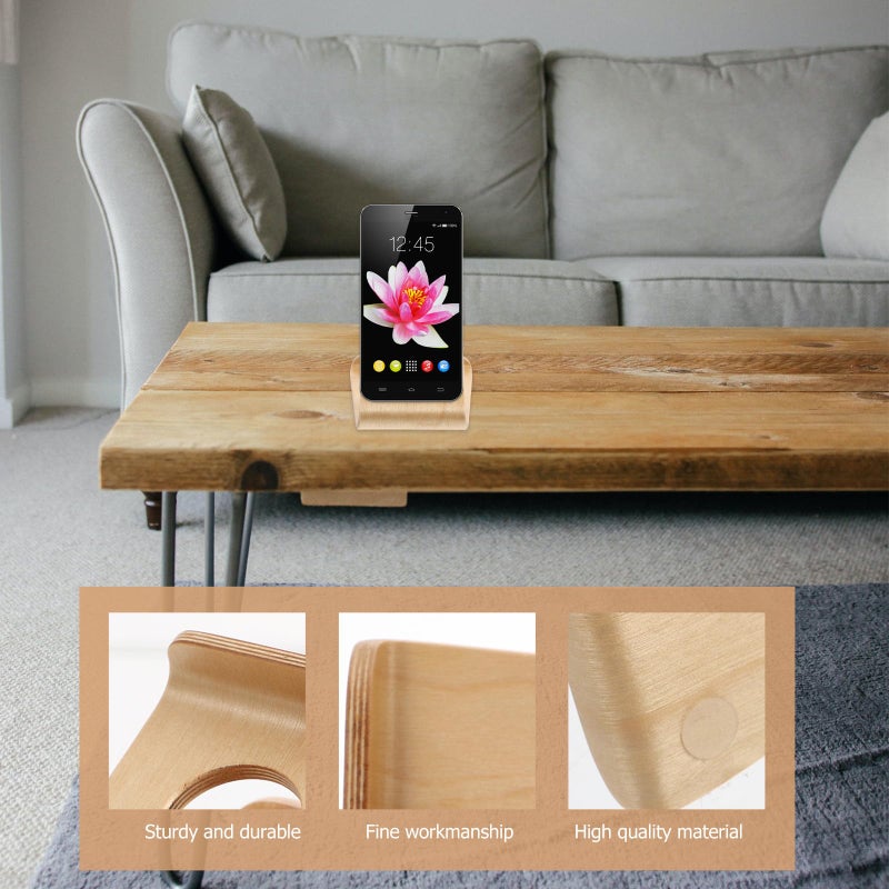 Wooden Phone Stand For Desk With Solid Base Light Wood Color Home Office Use - Image 5
