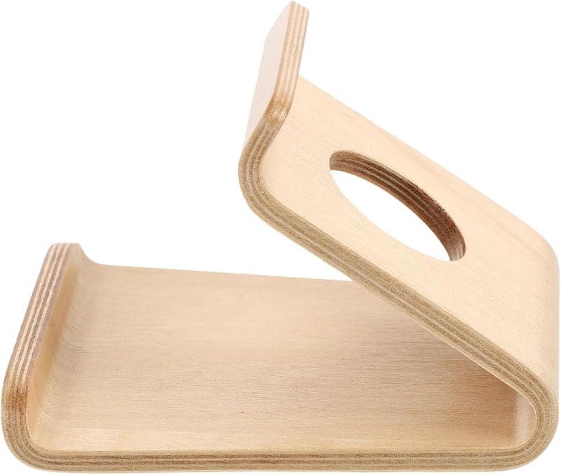 Wooden Phone Stand For Desk With Solid Base Light Wood Color Home Office Use - Image 1