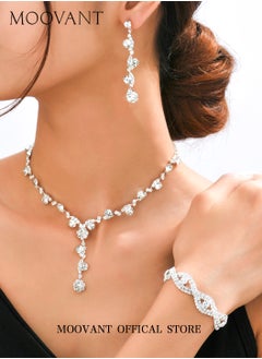 Moovant 4-Piece Jewelry Set for Women, Necklace + Bracelet +2 Earrings Set, Fashion Crystal Rhinestone Necklace, Elegant Bridal Party Jewelry Set  - Image 1