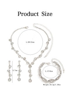 Moovant 4-Piece Jewelry Set for Women, Necklace + Bracelet +2 Earrings Set, Fashion Crystal Rhinestone Necklace, Elegant Bridal Party Jewelry Set  - Image 4
