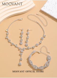 Moovant 4-Piece Jewelry Set for Women, Necklace + Bracelet +2 Earrings Set, Fashion Crystal Rhinestone Necklace, Elegant Bridal Party Jewelry Set  - Image 5