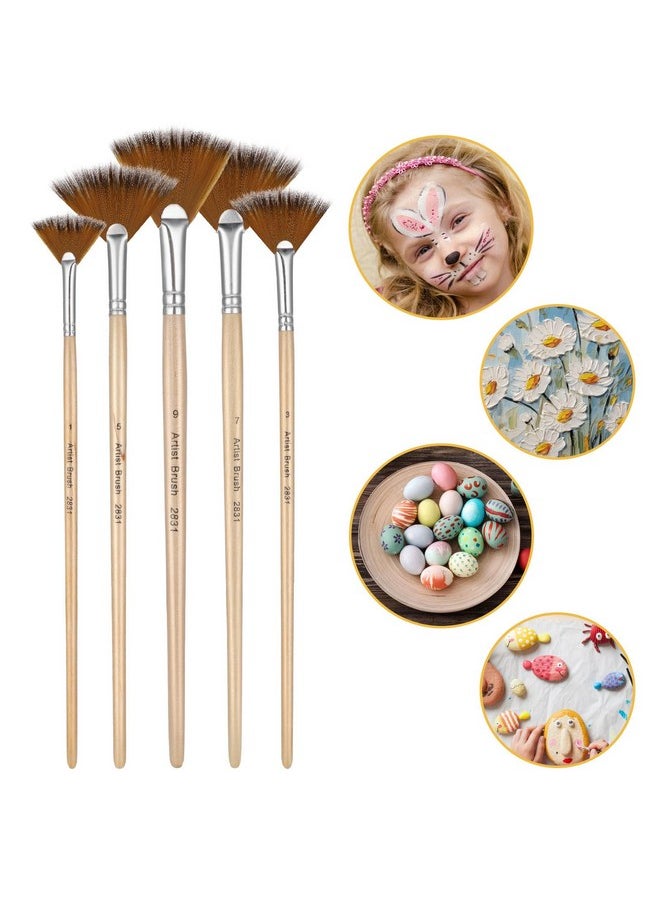 Prasacco 5 Pieces Fan Brush For Painting, Oil Acrylic Paint Brushes Artist Fan Brushes Nylon Hair Long Wood Handle Painting Brush For Acrylic Watercolor Oil Gouche Painting(1#, 3#, 5#, 7#, 9#)  - Image 4