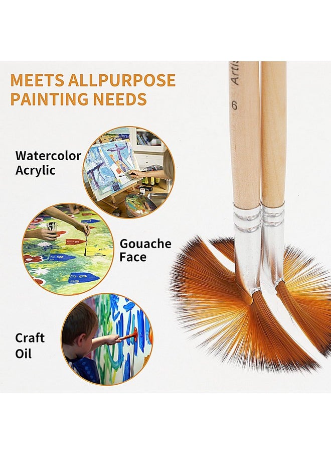 Prasacco 5 Pieces Fan Brush For Painting, Oil Acrylic Paint Brushes Artist Fan Brushes Nylon Hair Long Wood Handle Painting Brush For Acrylic Watercolor Oil Gouche Painting(1#, 3#, 5#, 7#, 9#)  - Image 5