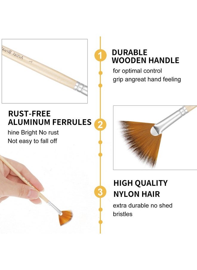 Prasacco 5 Pieces Fan Brush For Painting, Oil Acrylic Paint Brushes Artist Fan Brushes Nylon Hair Long Wood Handle Painting Brush For Acrylic Watercolor Oil Gouche Painting(1#, 3#, 5#, 7#, 9#)  - Image 3