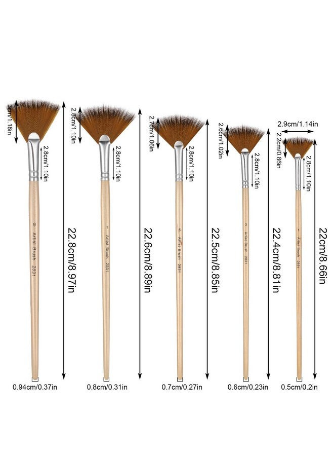 Prasacco 5 Pieces Fan Brush For Painting, Oil Acrylic Paint Brushes Artist Fan Brushes Nylon Hair Long Wood Handle Painting Brush For Acrylic Watercolor Oil Gouche Painting(1#, 3#, 5#, 7#, 9#)  - Image 2
