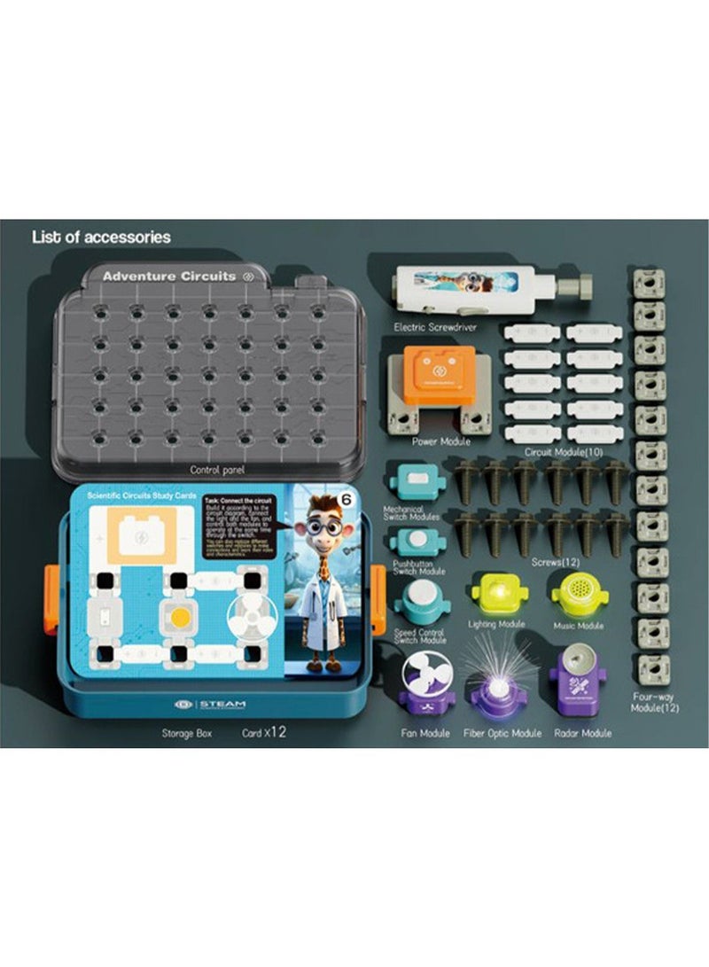 Science Circuit Kit 32 PCS with 4 Learning Cards, STEM Educational Electricity Experiment Kit for Kids Physics Learning Toy, Assembly Science Lab Kit