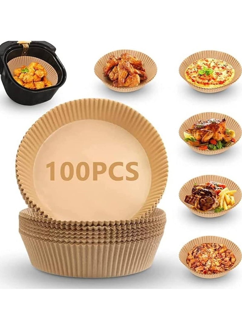 Air Fryer Disposable Paper Liner, 100PCS Non-stick Disposable Air Fryer Liners, Baking Paper for Air Fryer Oil-proof, Water-proof, Parchment for Baking Roasting Microwave 16CM (Natural-Brown)  - Image 1