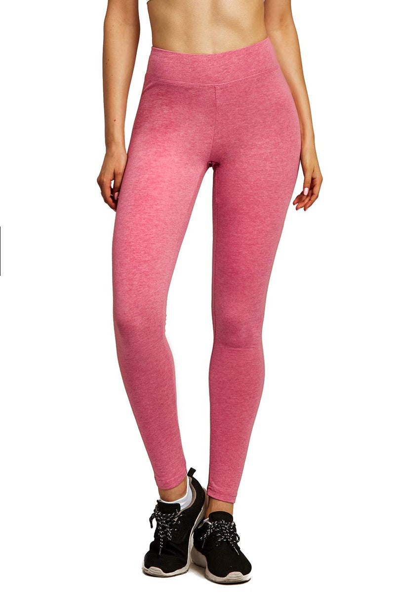 Sofra Women's Medium Weight Breathable Cotton Leggings (S, Heather Red) - Image 3