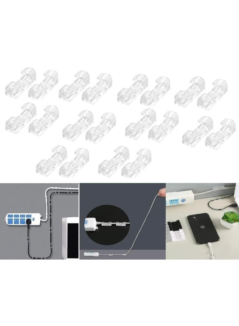 Acrylic cable organizer, 20 pieces, strong adhesive wire clips for TV, computer, and mobile charger. Organizes cables for easy management, no screws required, neat setup for home and office - 350 - Image 1
