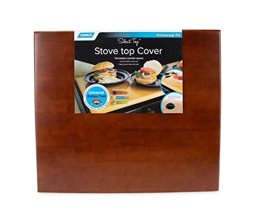 Camco RV Silent Top Stovetop Cover | Measures 19.5-inches (L) x 17-inches (W) x .75-inches (H) | Bordeaux Finish (43526) - Image 1