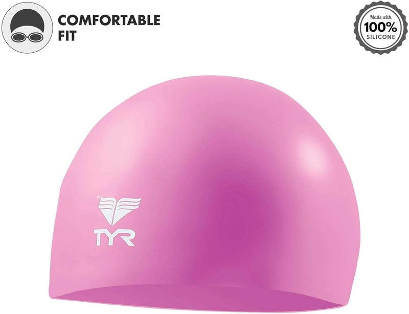 TYR Wrinkle Free Junior Silicone Swim Cap - Pink - Image 3