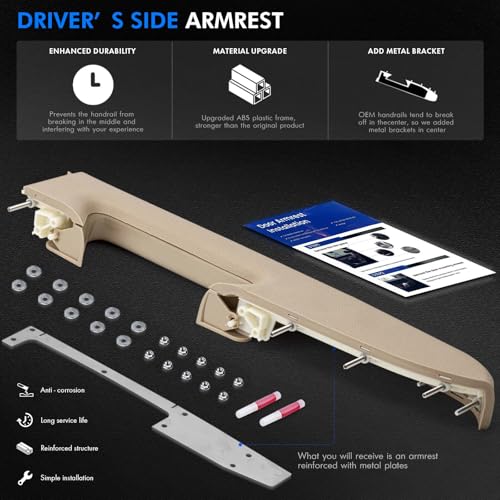RHAOCZIYAUTO 22818467 Front Left Driver Side Armrest Repair Kit Fit for Chevy Silverado 1500 2500HD 3500HD 2010-2014 For GMC Sierra 1500 2500 HD 3500 HD 2010-2014 Door Panel with Release Handle Below Armrest - Tan - Image 4