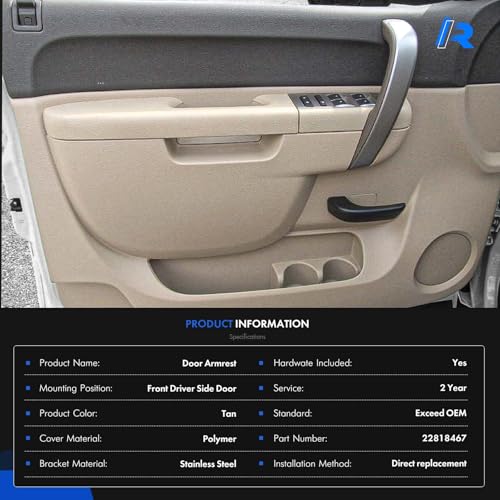 RHAOCZIYAUTO 22818467 Front Left Driver Side Armrest Repair Kit Fit for Chevy Silverado 1500 2500HD 3500HD 2010-2014 For GMC Sierra 1500 2500 HD 3500 HD 2010-2014 Door Panel with Release Handle Below Armrest - Tan - Image 5