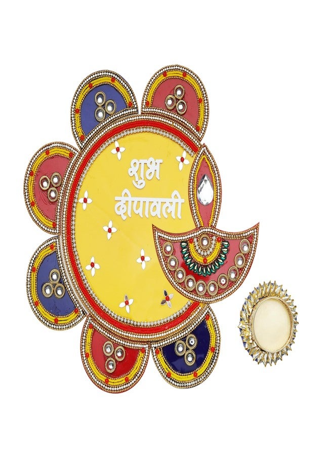 Aditri Creation Decorative Shubh Deepawali Floor Rangoli Reusable Large Floor Rangoli Acrylic Rangoli Home Decor Gift for Interior Floor Decor Indian Traditional Festival Diwali Decorations (Size:-11")(Multicolor) - Image 1